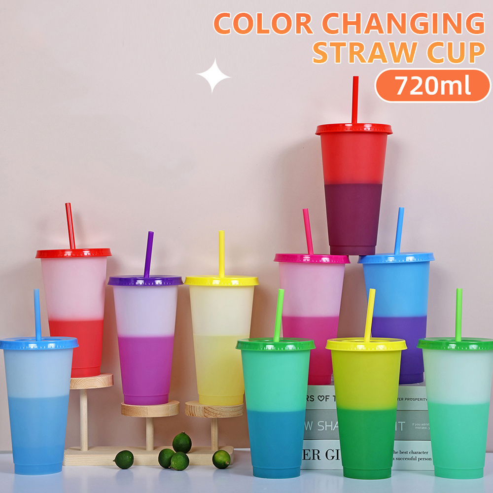 10Pcs Color Changing Plastic Cups Food Grade Straw Tumbler with