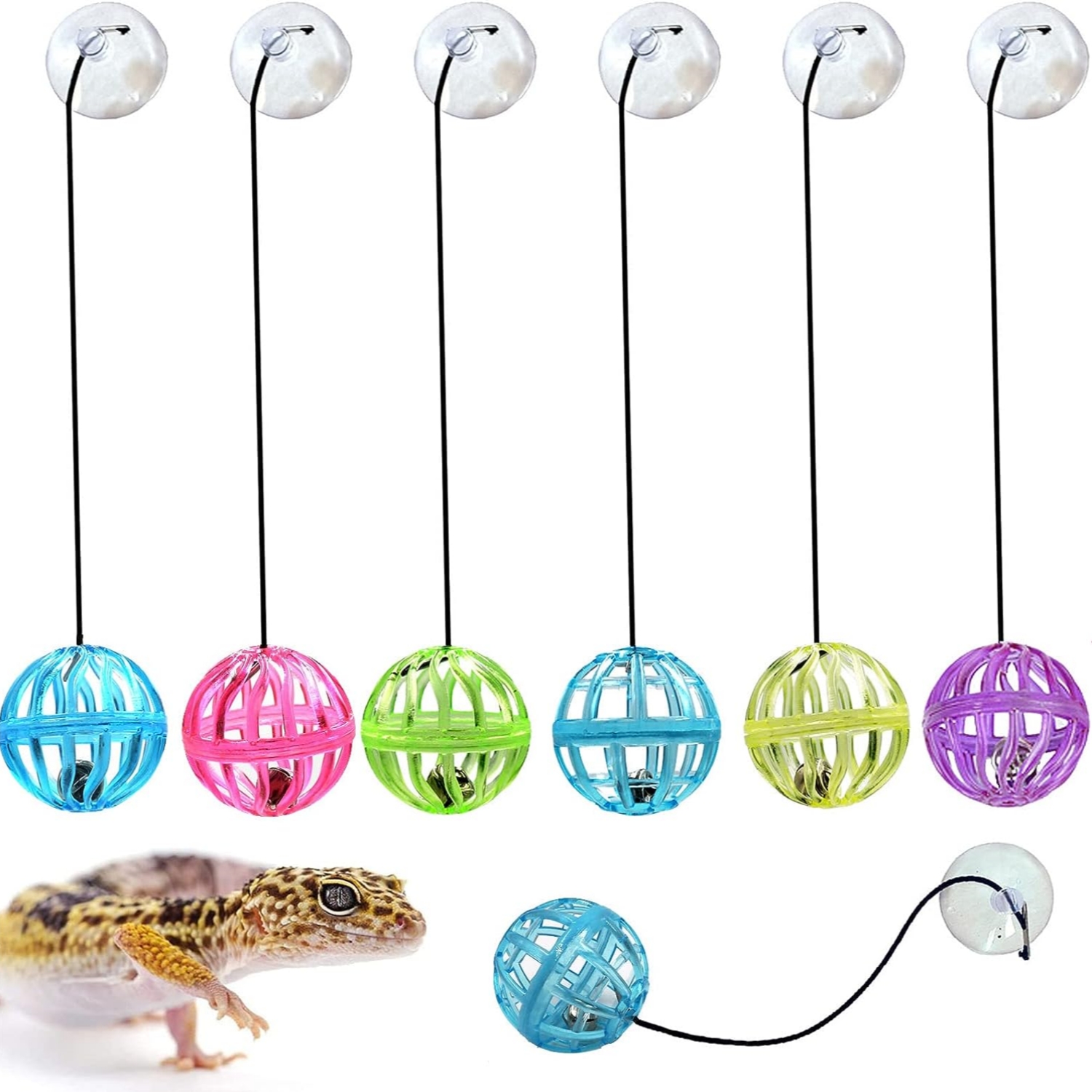 Bearded Dragon Toy Bell Ball with Suction Cup and Rope