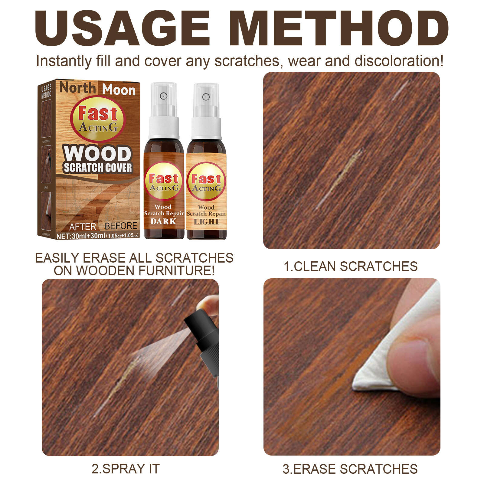 Floor Wood Repair Kit Furniture Paint Floor Complementary Color Spray  Repair Wood Scratch Remover Acting Floor Repair Spray