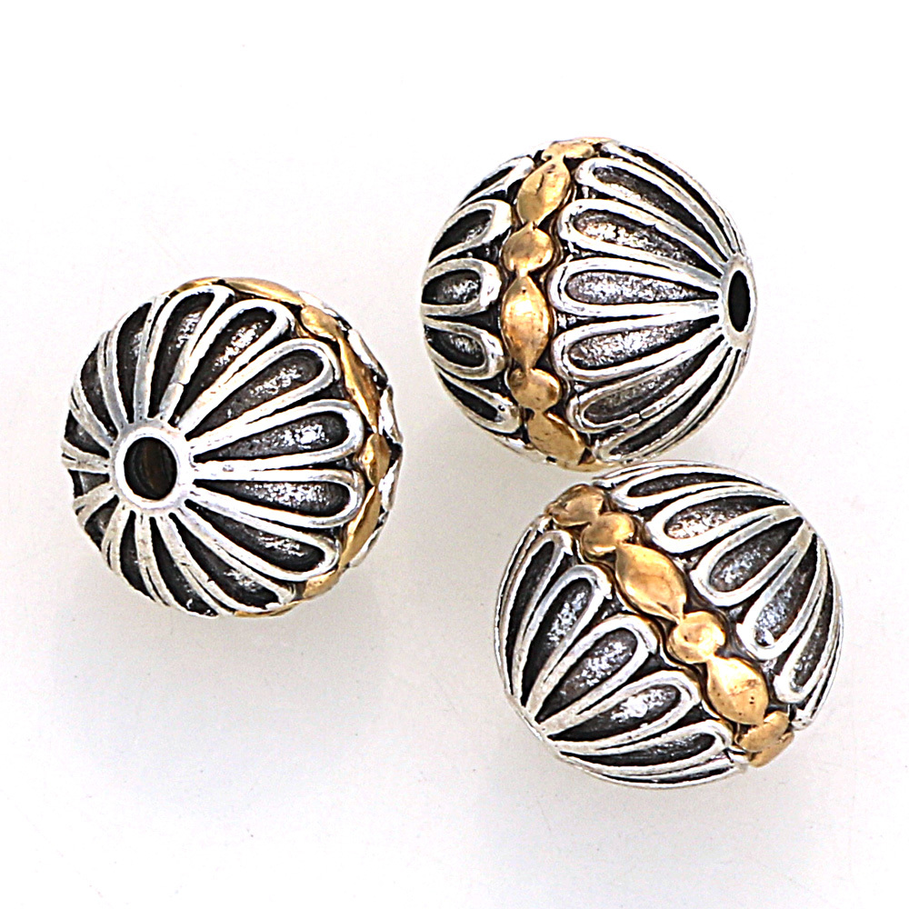 Image of 5pcs 12mm Plated Cast Metal Striped Craft Ball Round Spacers Charms Beads For Bracelets Necklace Earring Jewelry Making Beads And Bead Assortments