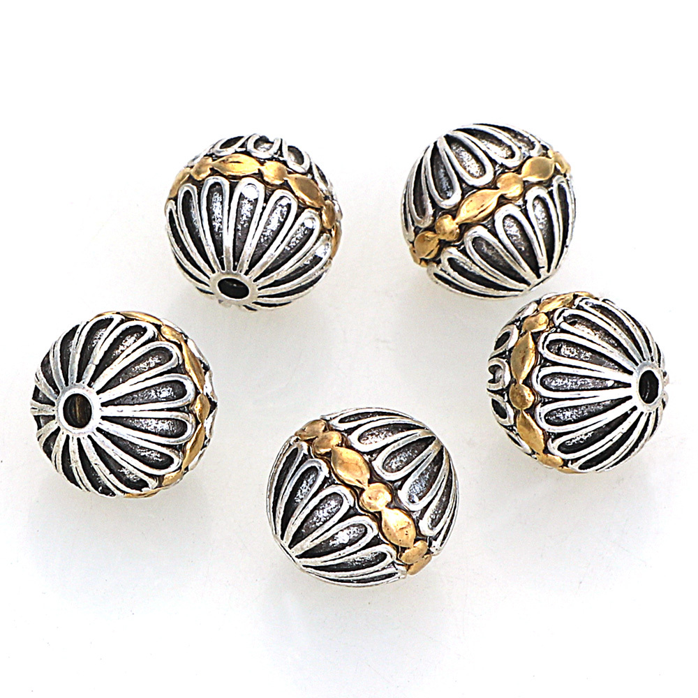 

5pcs 12mm Unique Design Antique Golden Silvery Double Color Plated Cast Metal Striped Ball Round Spacer Charms Beads For Diy Bracelets Necklace Earrings Jewelry Making