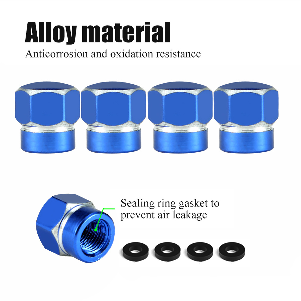 Car Tire Valve Caps, Aluminum Alloy Wheel Valve Stem Covers with Rubber Ring,  Hexagonal Corrosion Resistant Air Protection Dust Proof, Universal for  Motorcycles, SUVS, Truck (Blue, 8 PCS) 