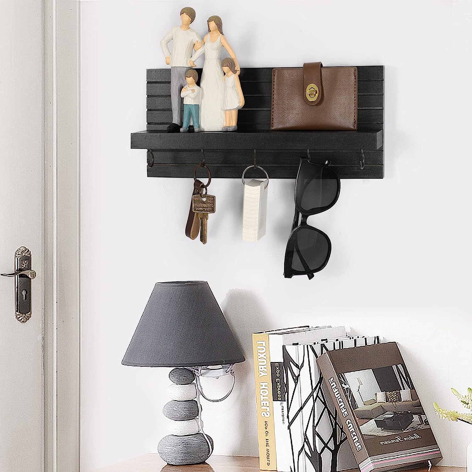 Llavero para pared, soporte decorativo para llaves y correo con estante  tiene ganchos grandes para llaves para bolsos, abrigos, paraguas, colgador  de
