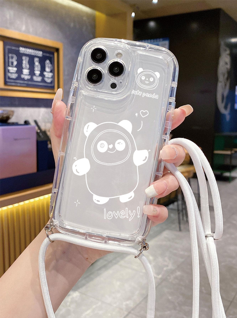 lanyard silicone case cute panda graphic phone case lanyard Temu
