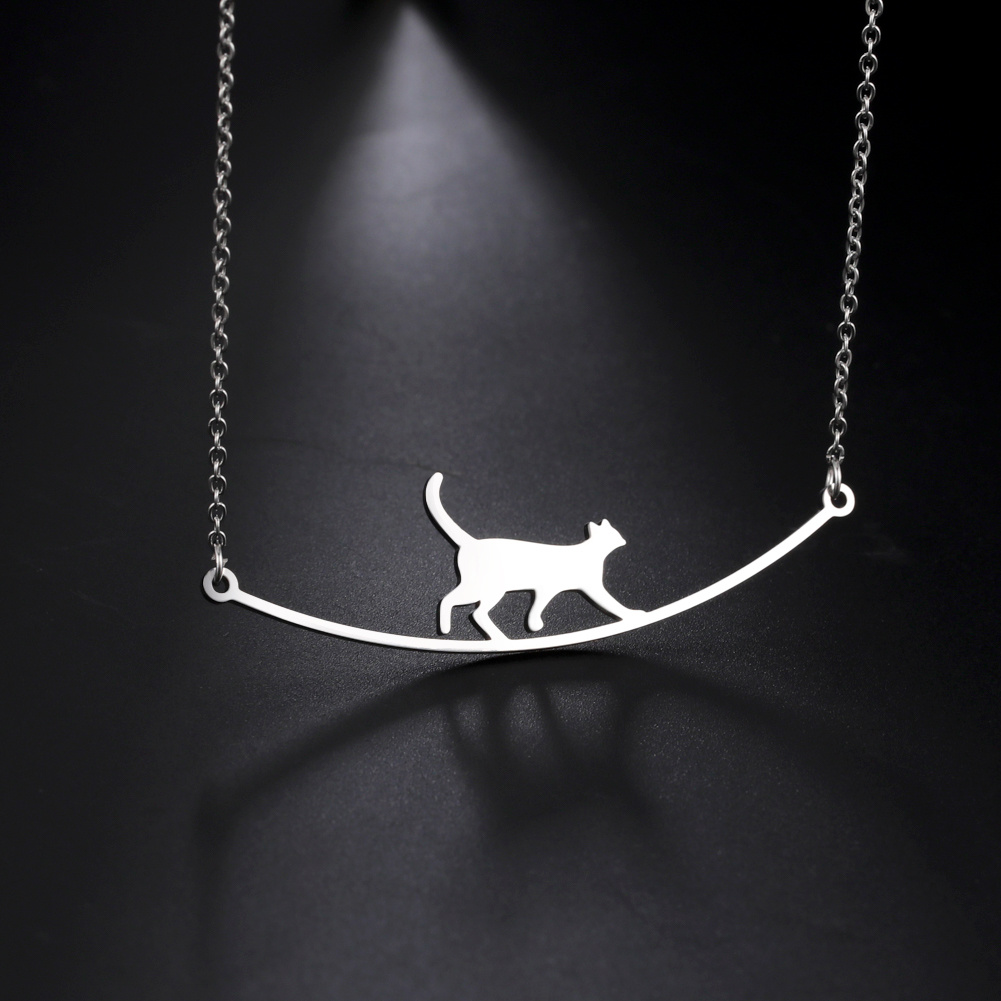 Simple Cute Cat Shape Pendant Necklace For Women Daily Casual Party Jewelry  Lover Birthday Gift