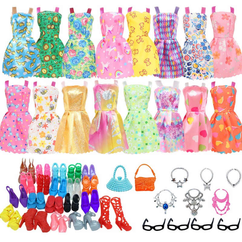 Doll Accessories Including Cute Dress Shoes and Glasses Necklaces