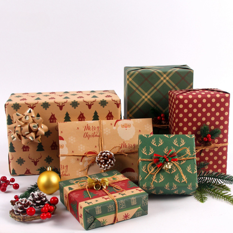 5pcs Christmas Gift Wrapping Paper Diy Gift Box Packaging Papers