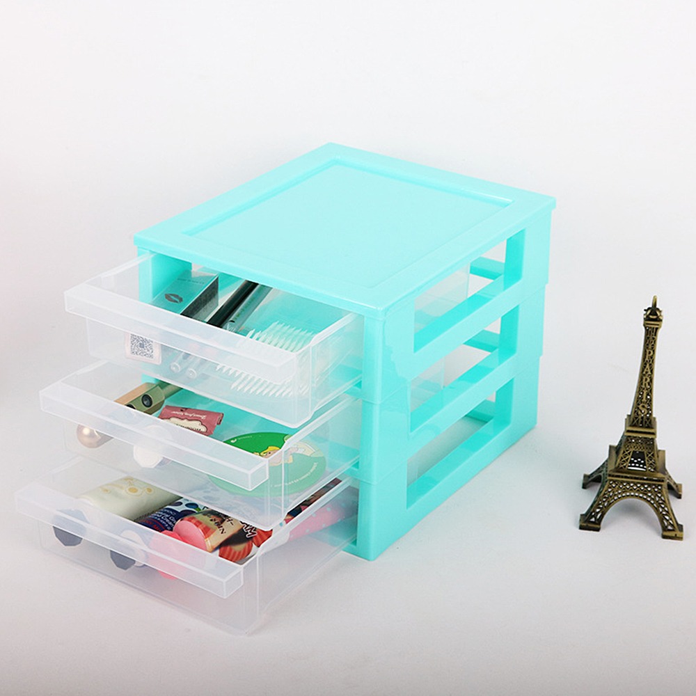 Plastic 3-Drawer Desktop Organizer, Small, 2 Pack, Stackable