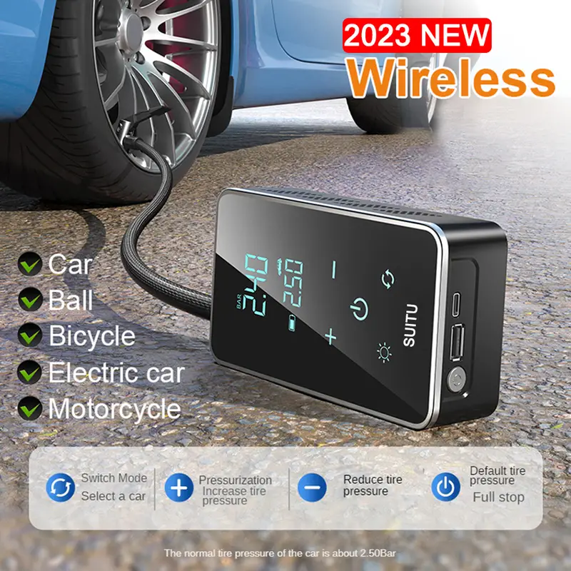 1pc Car Electric Air Pump, Portable Wired And Wireless Digital Touch Air  Compressor 150PSI Suitable For Car Motorcycle Inflation Christmas Gift