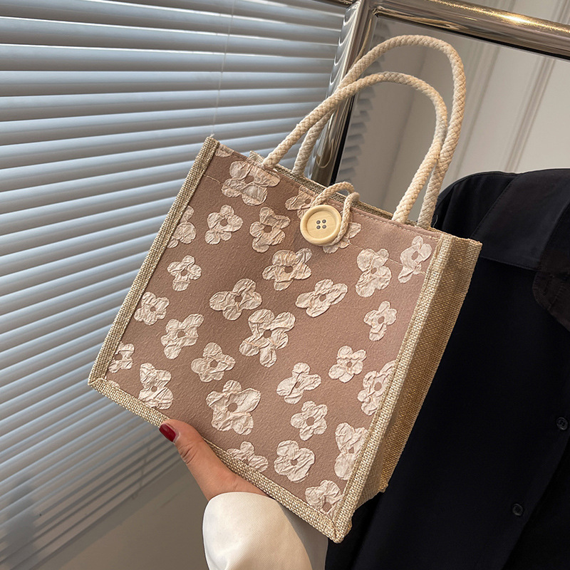 Mini Flower Pattern Tote Bag Portable Linen Lunch Box Bag - Temu