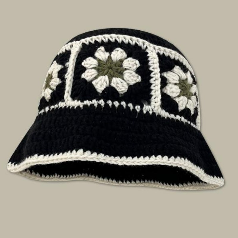 

Elegant Flower Crochet Bucket Hat Vintage Color Block Basin Hats Lightweight Fisherman Cap For Women Autumn & Winter