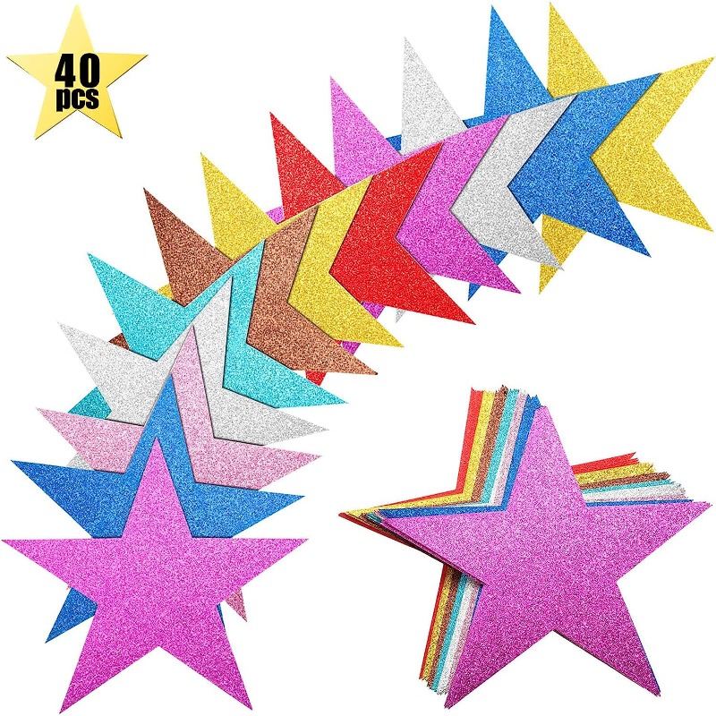 Glitter Star Cutouts for Bulletin Board, Crafts, Classrooms (6 Colors, 60 Pack)