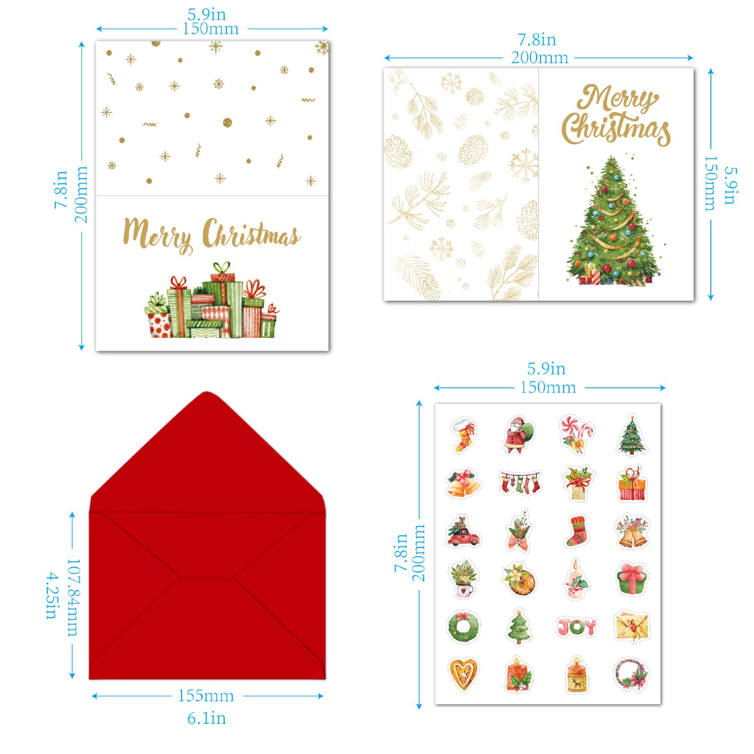 Set Cartes De Noël Avec Autocollants D'enveloppe Rouge 24 - Temu