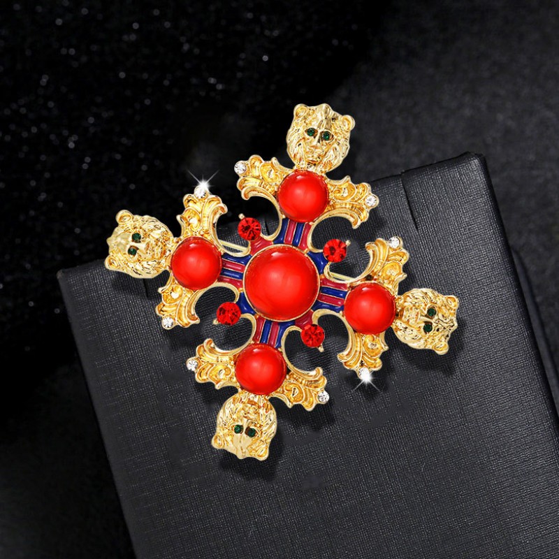 New Rhinestone Animal Lion Head Brooch, Party Banquet Jewelry, Jewels, Pins Gift, Dress Coat Corsage Accessories for Men,Temu