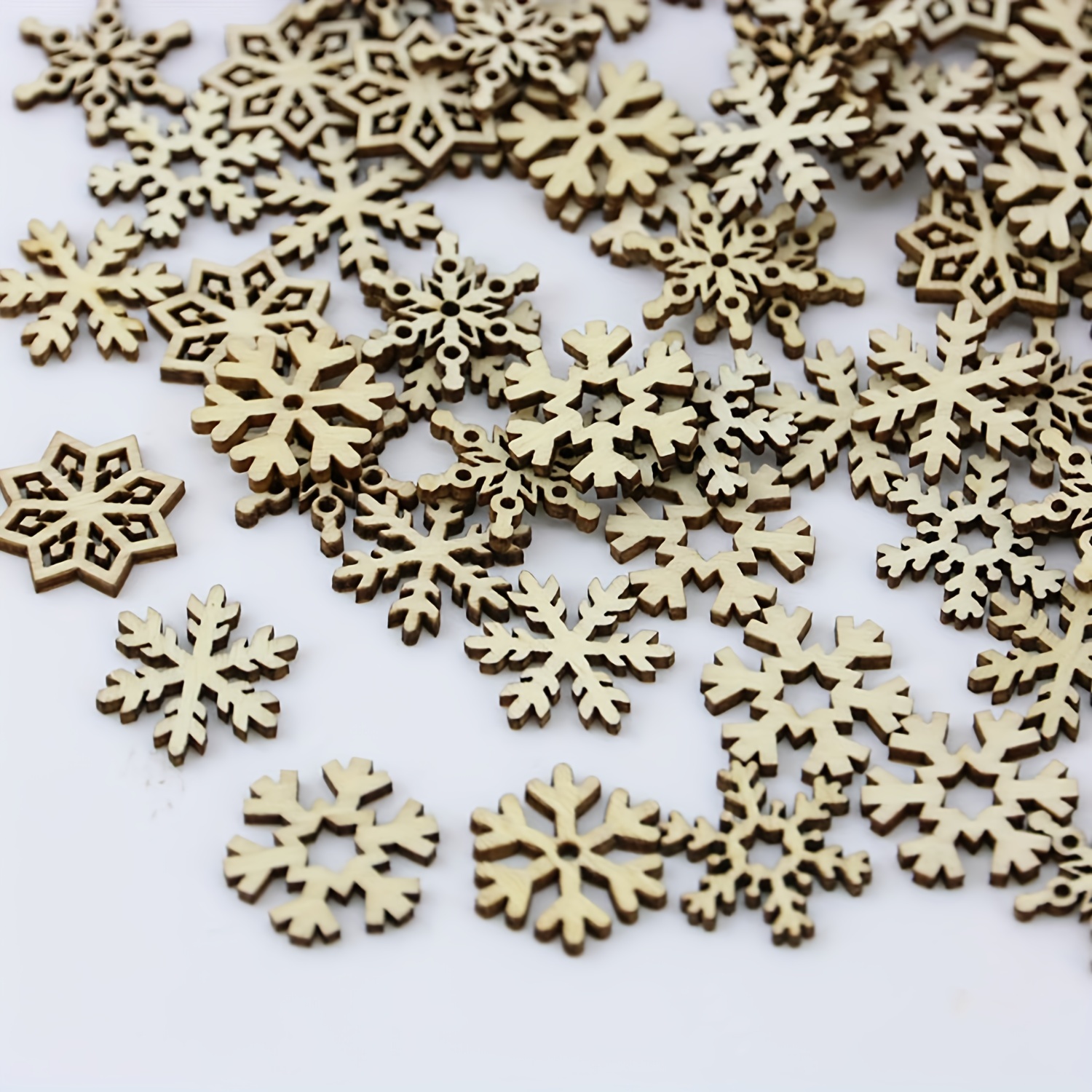Wood Color Christmas Snowflake Ornaments Hanging Wooden Snow