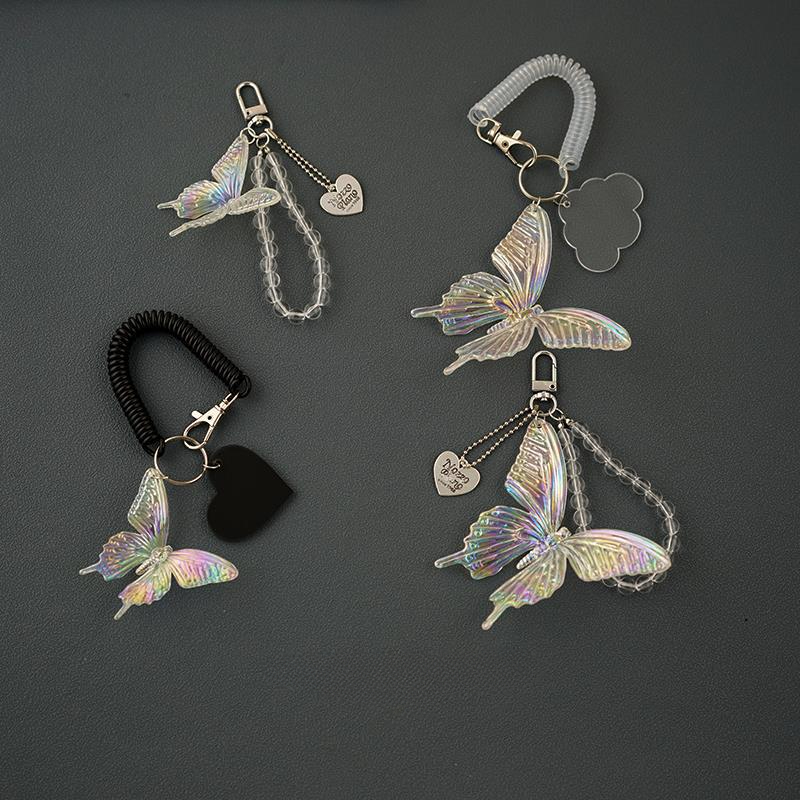 Y2k Holographic Butterfly Keychain Acrylic Spring Coil Wire