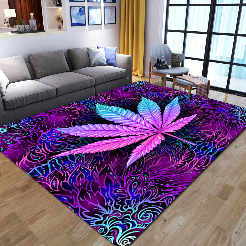 1pc purple background leaf print living room carpet floor mat flower leaf print carpet sofa coffee table carpet home soft area carpet gothic bedroom decorative floor mat halloween room decor home decor details 0