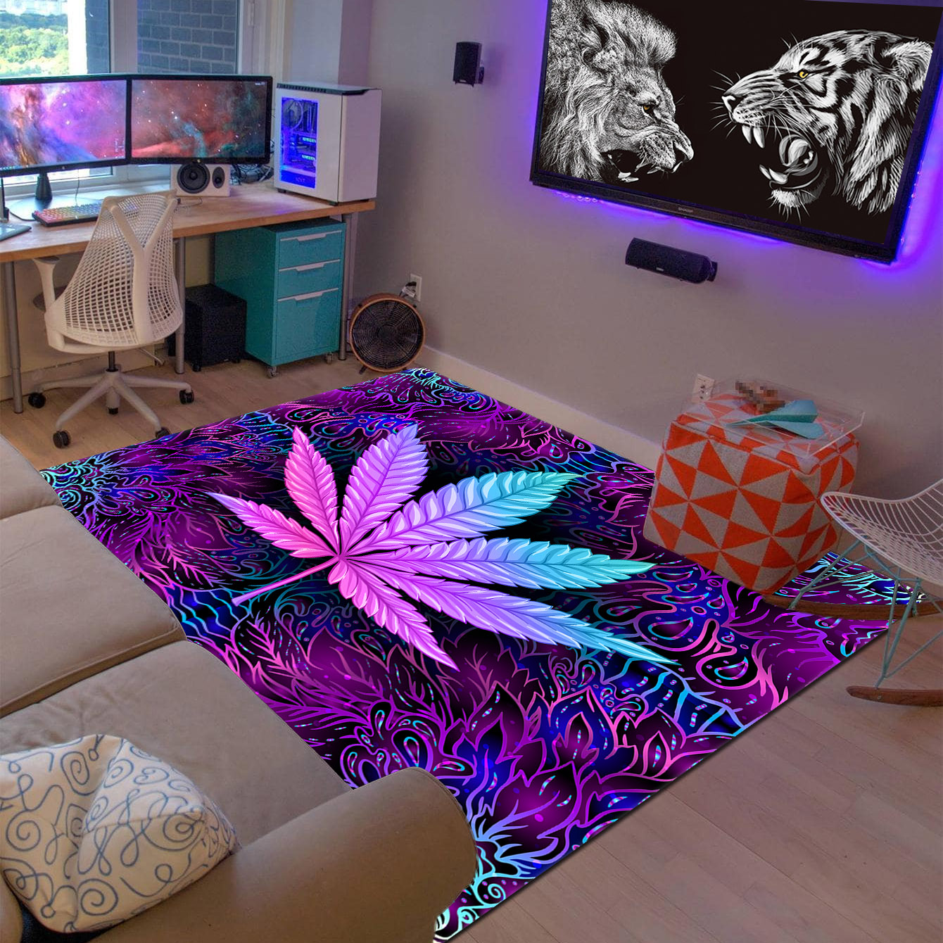 1pc purple background leaf print living room carpet floor mat flower leaf print carpet sofa coffee table carpet home soft area carpet gothic bedroom decorative floor mat halloween room decor home decor details 2