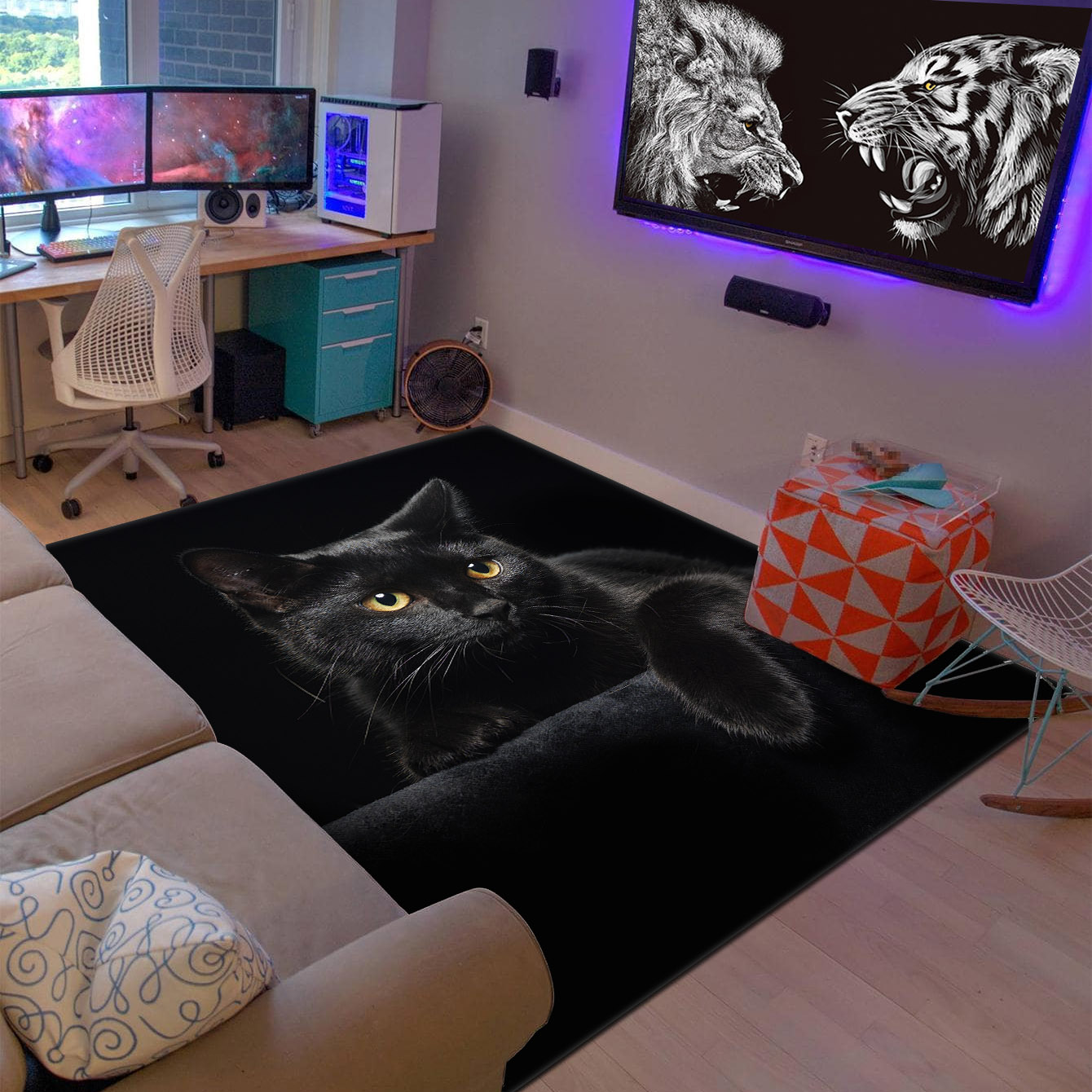 Aesthetic Fluffy Black Cat Rug – Katze Home