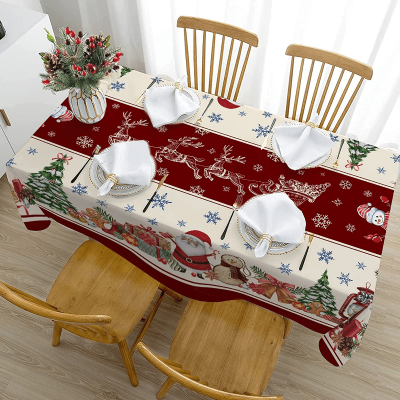 

1pc, Christmas Theme Tablecloth, Household Oil-proof And Waterproof Table Cover, Home Party Tablecloth, Rectangular Dining Table Decoration Table Cover, Coffee Table Cloth, Room Decor, Christmas Decor