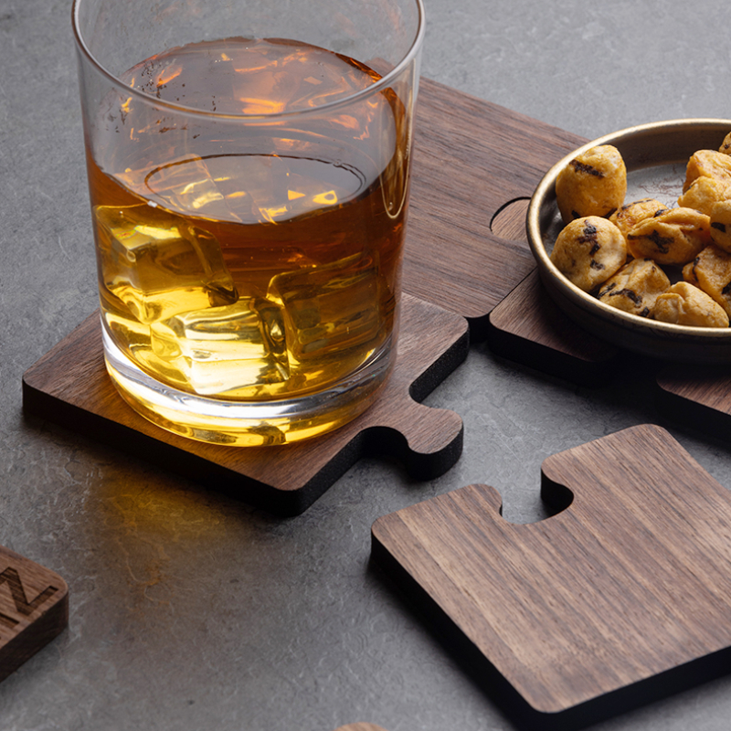 Wood Coasters for Drinks Tabletop Protection with Holder Set of 6, Acacia  Wooden Coasters for Coffee Table Dining Table Desk Round with Non-Slip Pad