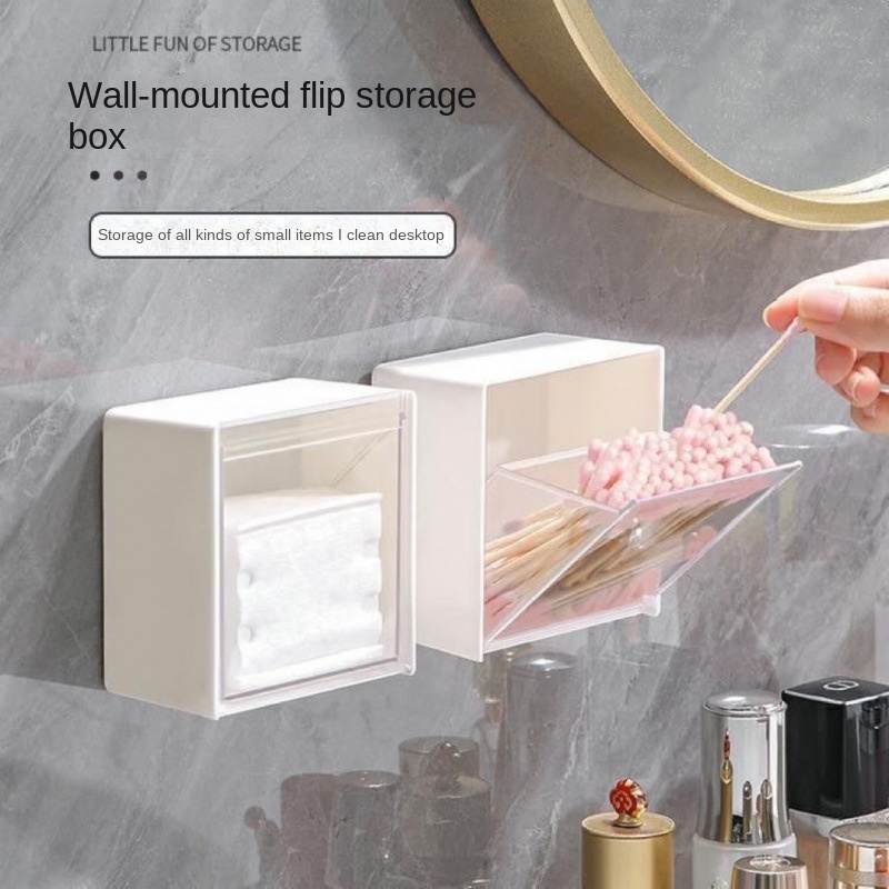 Wall Mounted Storage Box, Flip Lid Cotton Swab Storage Box