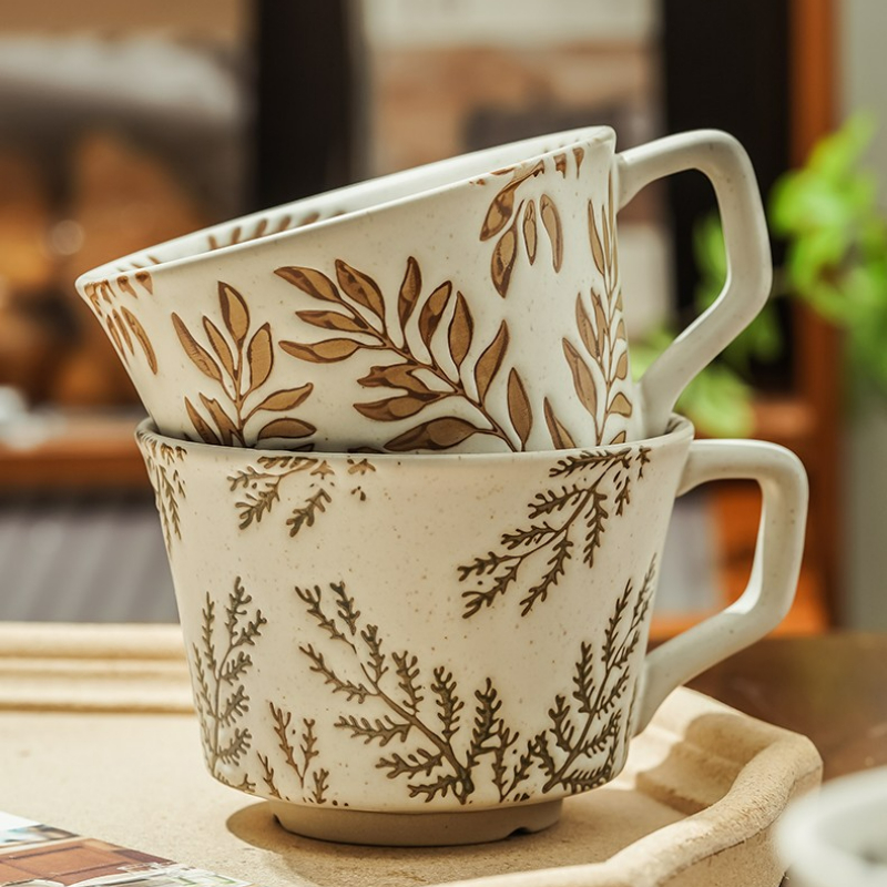 Tasses en céramique à motif floral peintes à la main 15 OZ, grandes tasses  pour le lait, le café, le cappuccino, le thé, le cacao, les tasses de  petit-déjeuner à l'avoine(Fleurs colorées) 