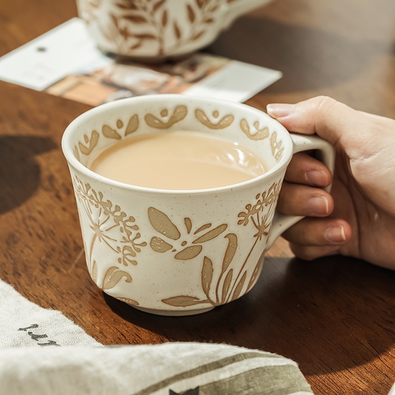 Ceramic Coffee Cup Coffee Cup With Natural Plant Pattern - Temu