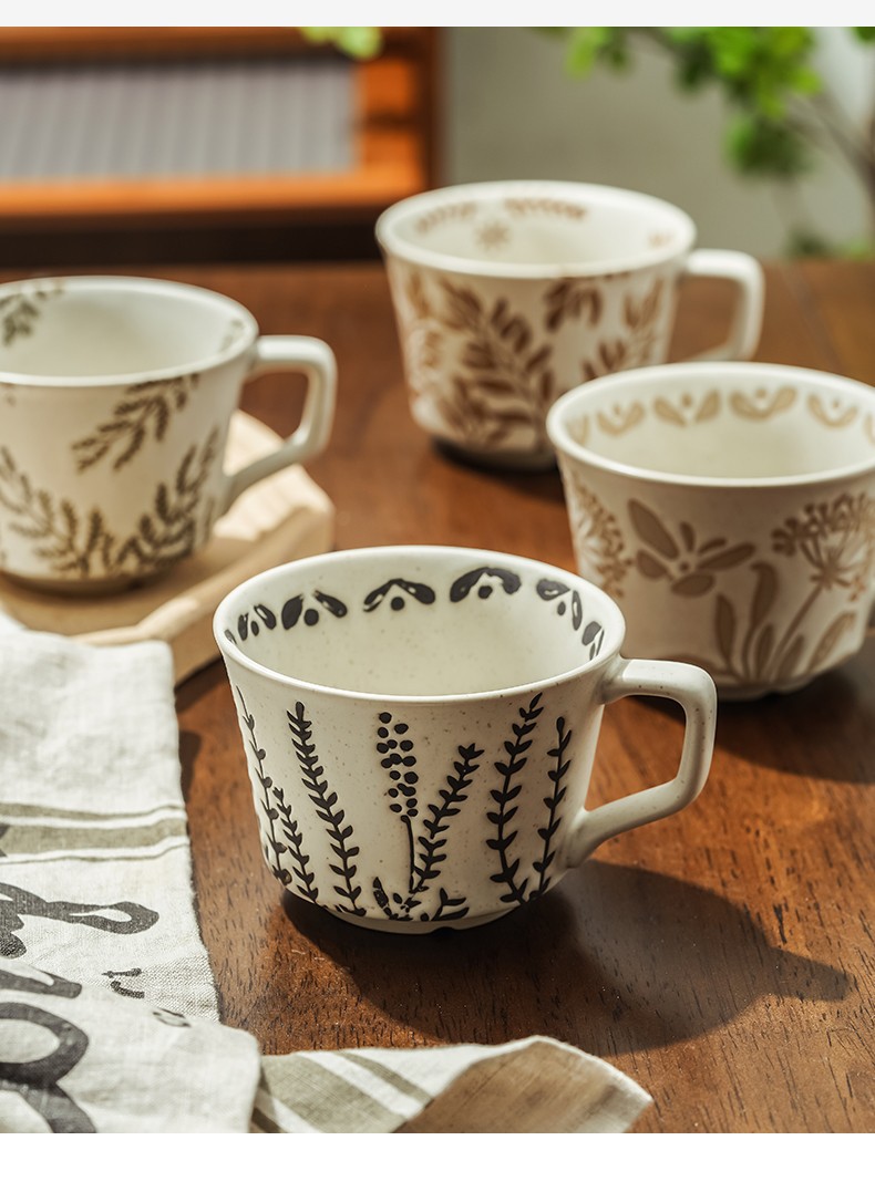 Ceramic Coffee Cup Coffee Cup With Natural Plant Pattern - Temu