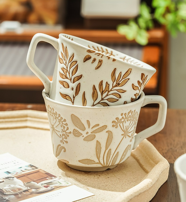Taza de cerámica con asa, tazas de cerámica con patrón floral