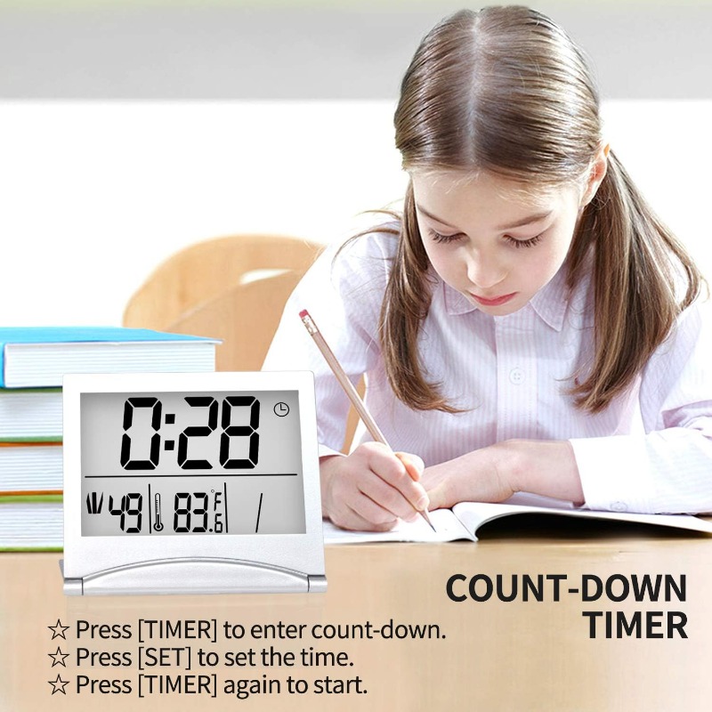1pc Reloj Despertador Digital Plegable Viajes Gran Pantalla Números -  Calendario Temperatura Temporizador Reloj Lcd Modo Repetición, Funciona  Pilas - Reloj Escritorio Compacto Todas Edades, Alta Calidad Asequible