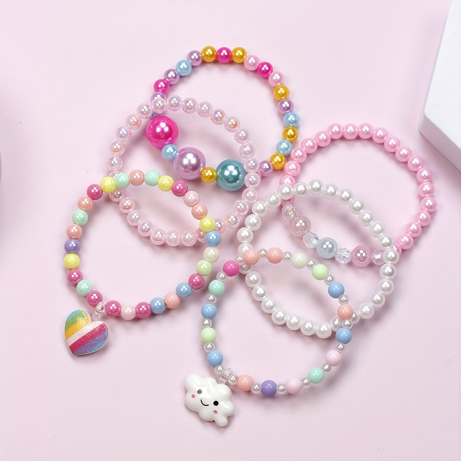 3pcs Beaded Bracelets Sets for Girls, Cloud Love Pendant Set