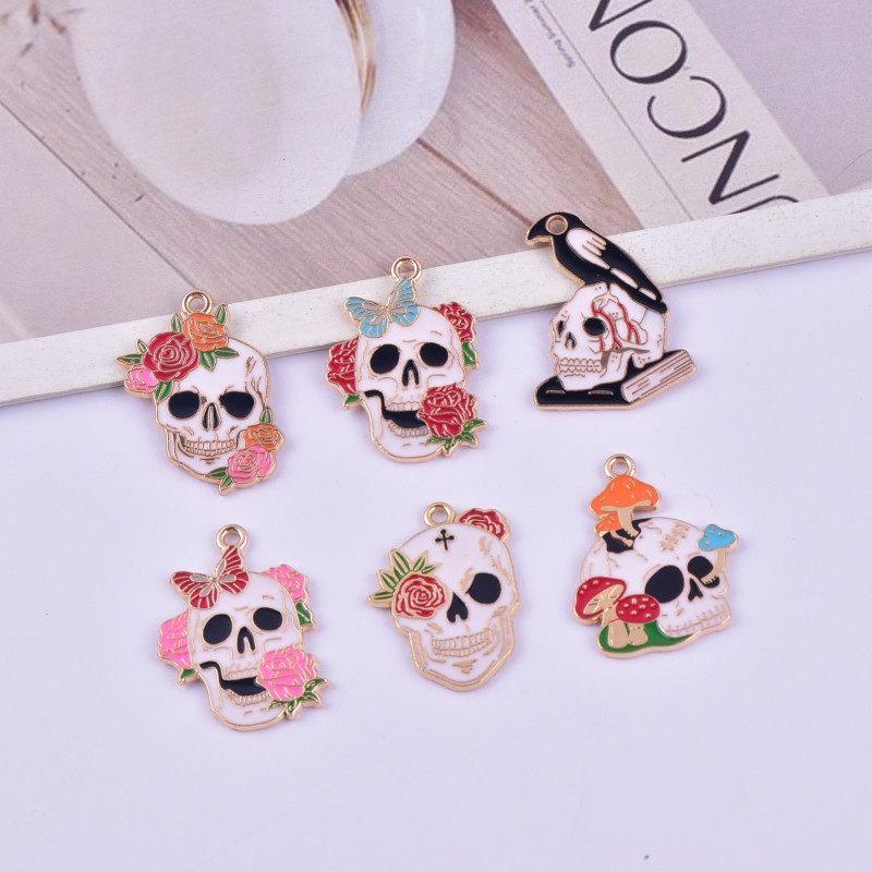 10pcs Gothic Style Moon Skull Crow Design Enamel Charms For DIY Jewelry  Making Earring Necklace Bracelet Keychain Pendants Accessories