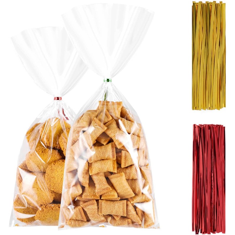 Snack Bags With Ties Plastic Clear Cellophane Goodie - Temu