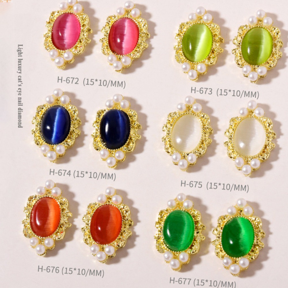 Cat Eye Nail Art Charms With Rhinestones And Pearls 3d Alloy - Temu