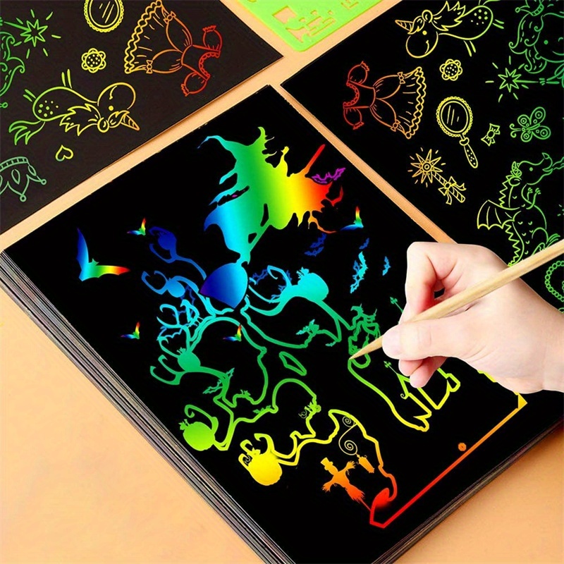 Scratch Art Set 50 PCS Rainbow Magic Scratch Paper for Kids Scratch Off Art  Notes Boards with 5 Wooden Stylus for Christmas - AliExpress