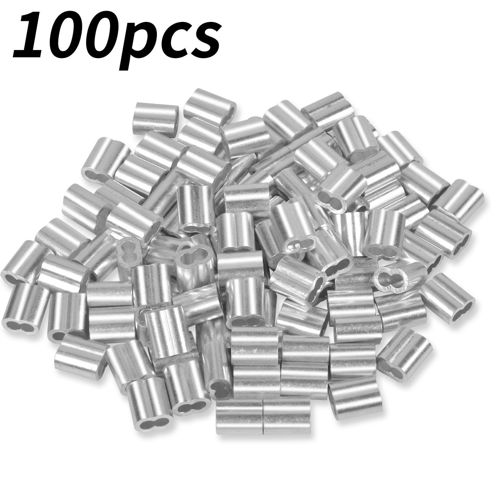 100pcs Aluminum Crimping Loop Sleeve Clips, Aluminum Sleeves Clip Fittings  With Double Ferrules, Aluminium Ferrules For Wire Rope, Cable Crimps