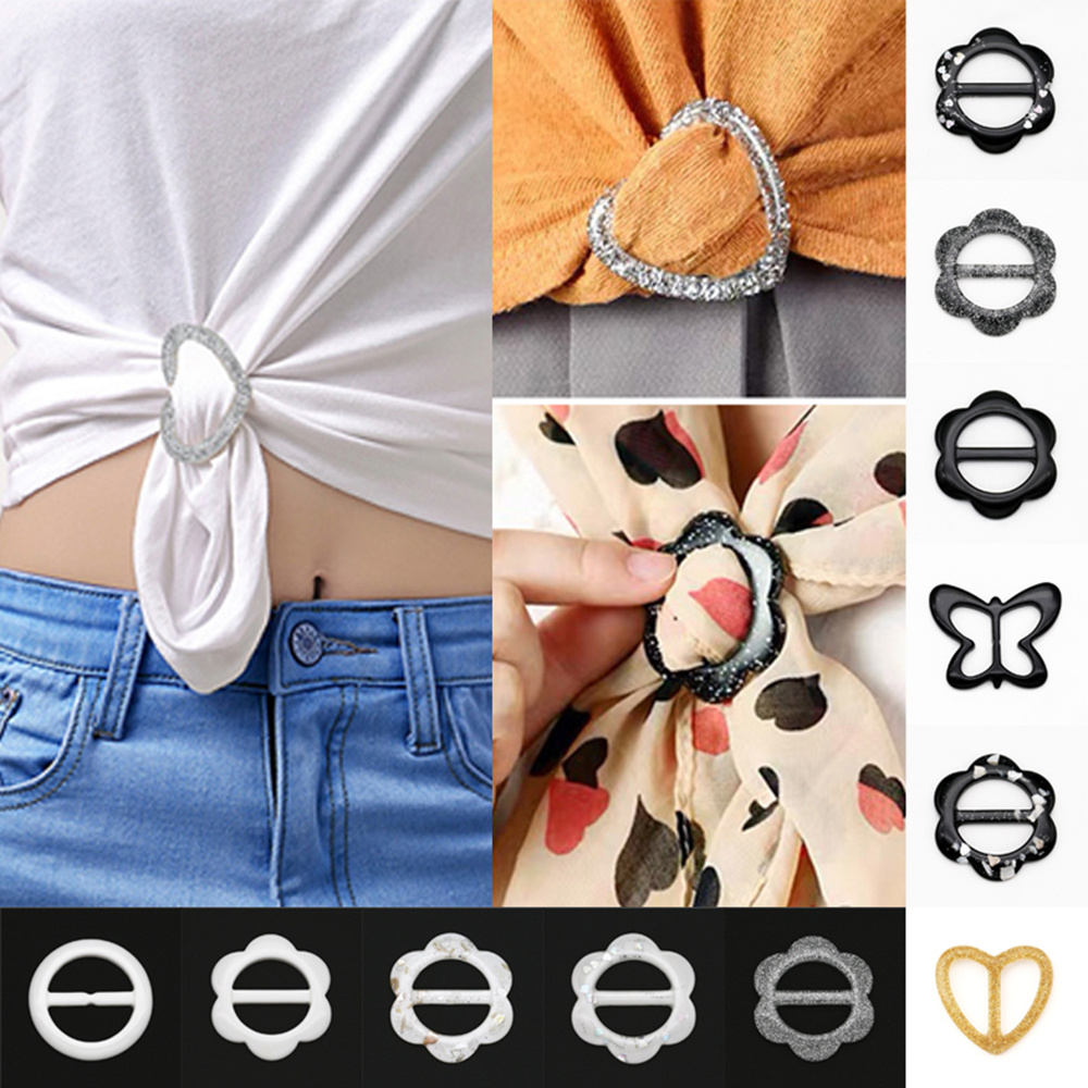 5PCS Scarf Ring Clip Tie Ring Clips for Women T-Shirt Twist Knot Clip 