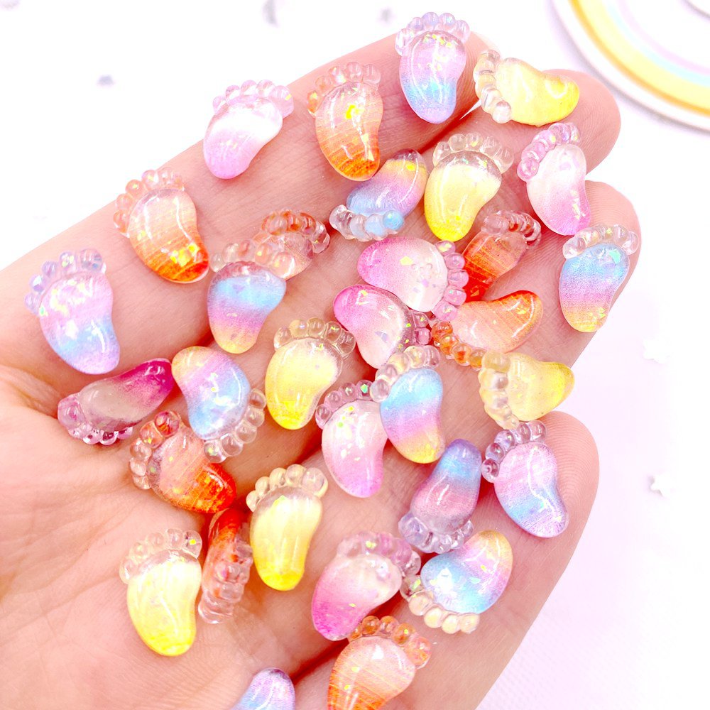 

30pcs Mix Glitter Resin Colorful Mini Crystal Baby Footprint Art Nails Flatback Rhinestone Appliques Diy Manicure Scrapbook Decor Jewelry Accessories Crafts