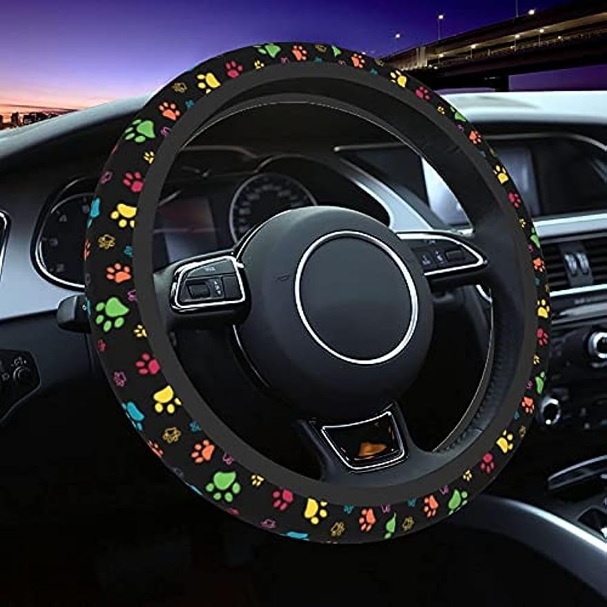 

Dog Paw Print Steering Wheel Covers Universal 15 Inch Non Slip Neoprene Steering Wheel Protector Cover