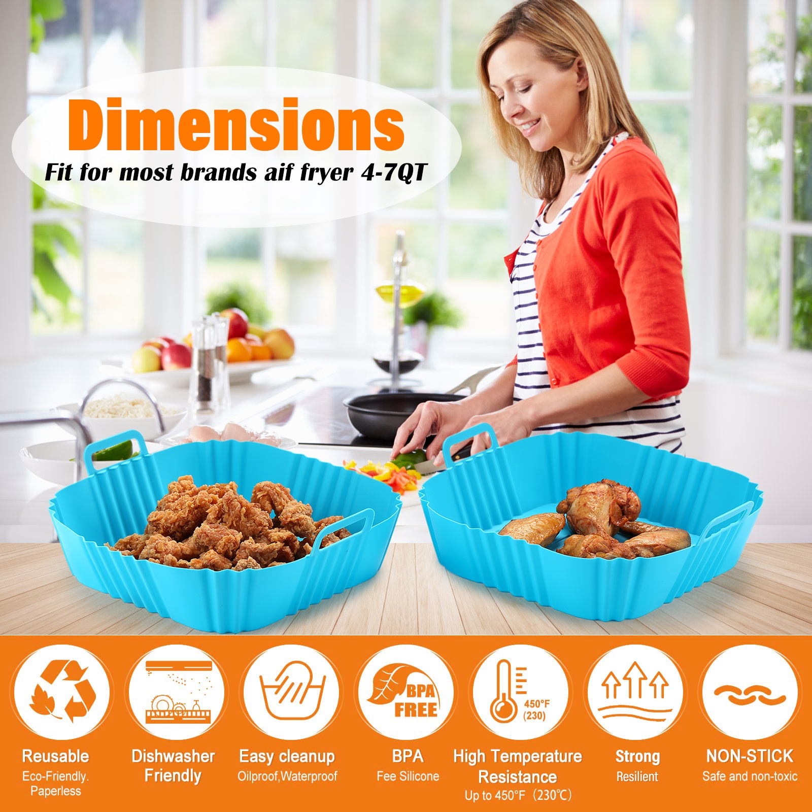 Reusable Air Fryer Liners Non-stick Silicone Square/round Pad