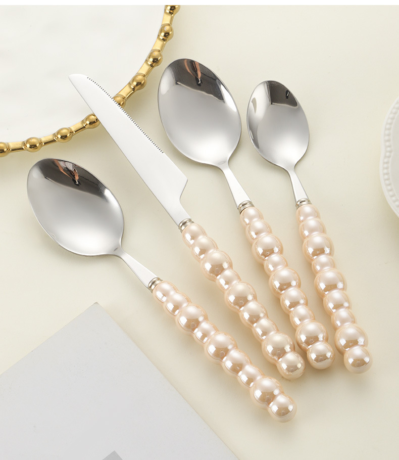 Pearl Ceramic Handle Knife Fork And Spoon Set Light Luxury - Temu