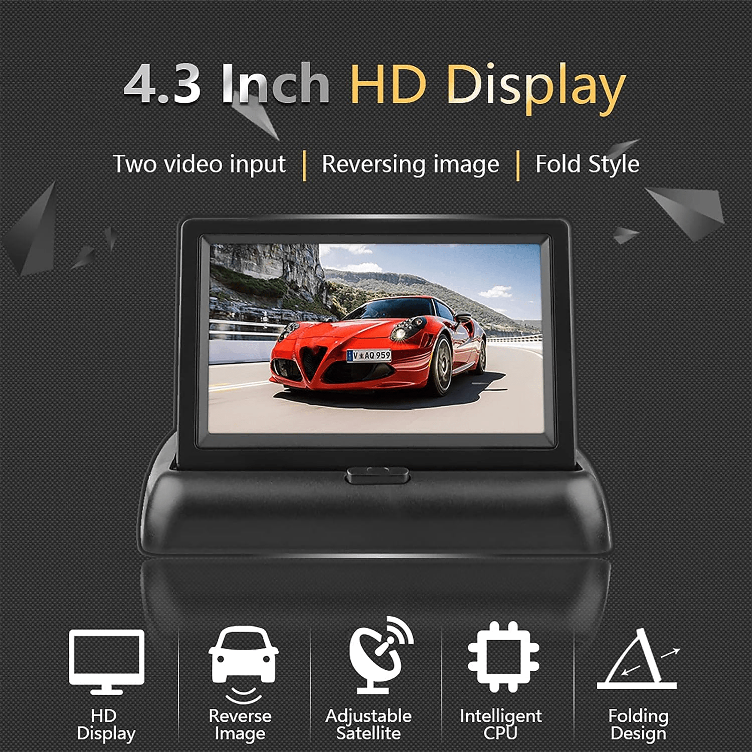 TFT LCD Moniteur Pliable voiture - Écran 4.3 - Pour Caméra de