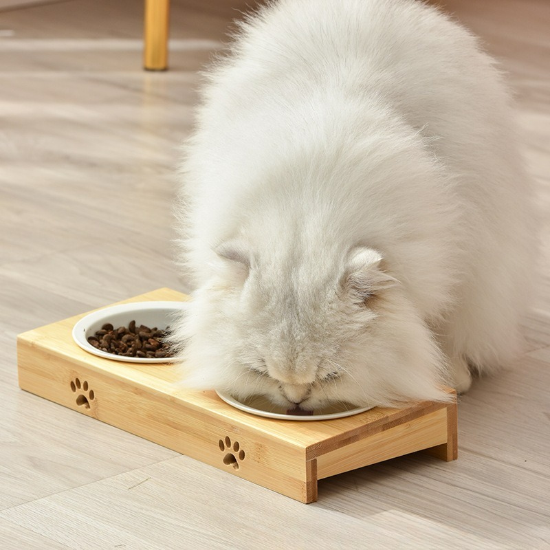 Adjustable Raised Bamboo Cat Bowl Stand Anti leak Pet Feeder - Temu