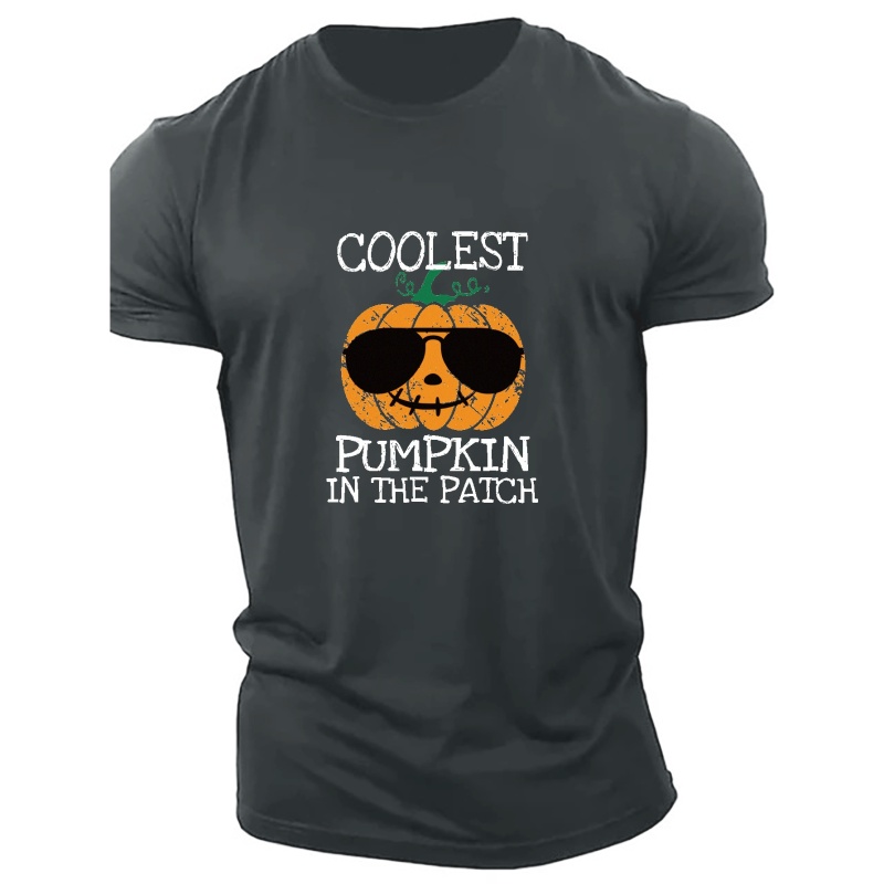 

Halloween Men's T-shirt, Cool Pumpkin With Sunglasses Graphic Print Tees For Summer, Fashion Causal Short Sleeve Tops For Males, Men's Clothing, Plus Size