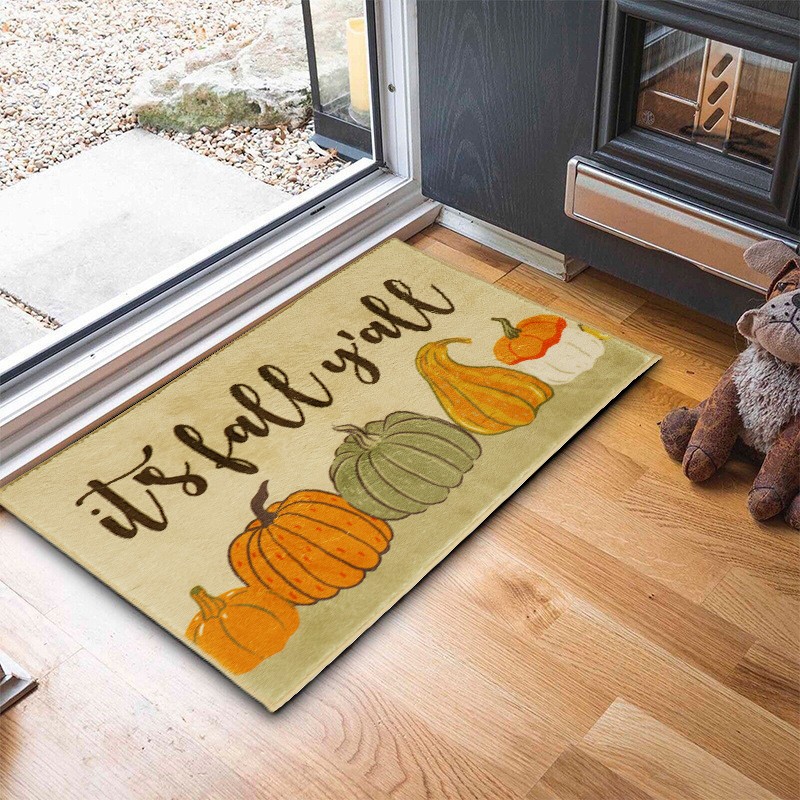 Autumn Pumpkin Print Floor Mat Thanksgiving Pumpkin Maple - Temu