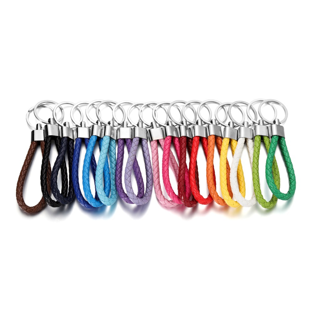 5pcs/pack Braided Alloy Leather Keychain Colorful Portable Keyring Organizer Leather Lanyard For Car Key Mobile Phone Strap Accessory