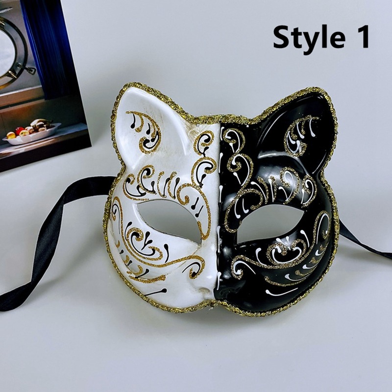 Venetian Black Cat Mask - Masquerade Costume Half Face Eye Mask for Kids  and Adults