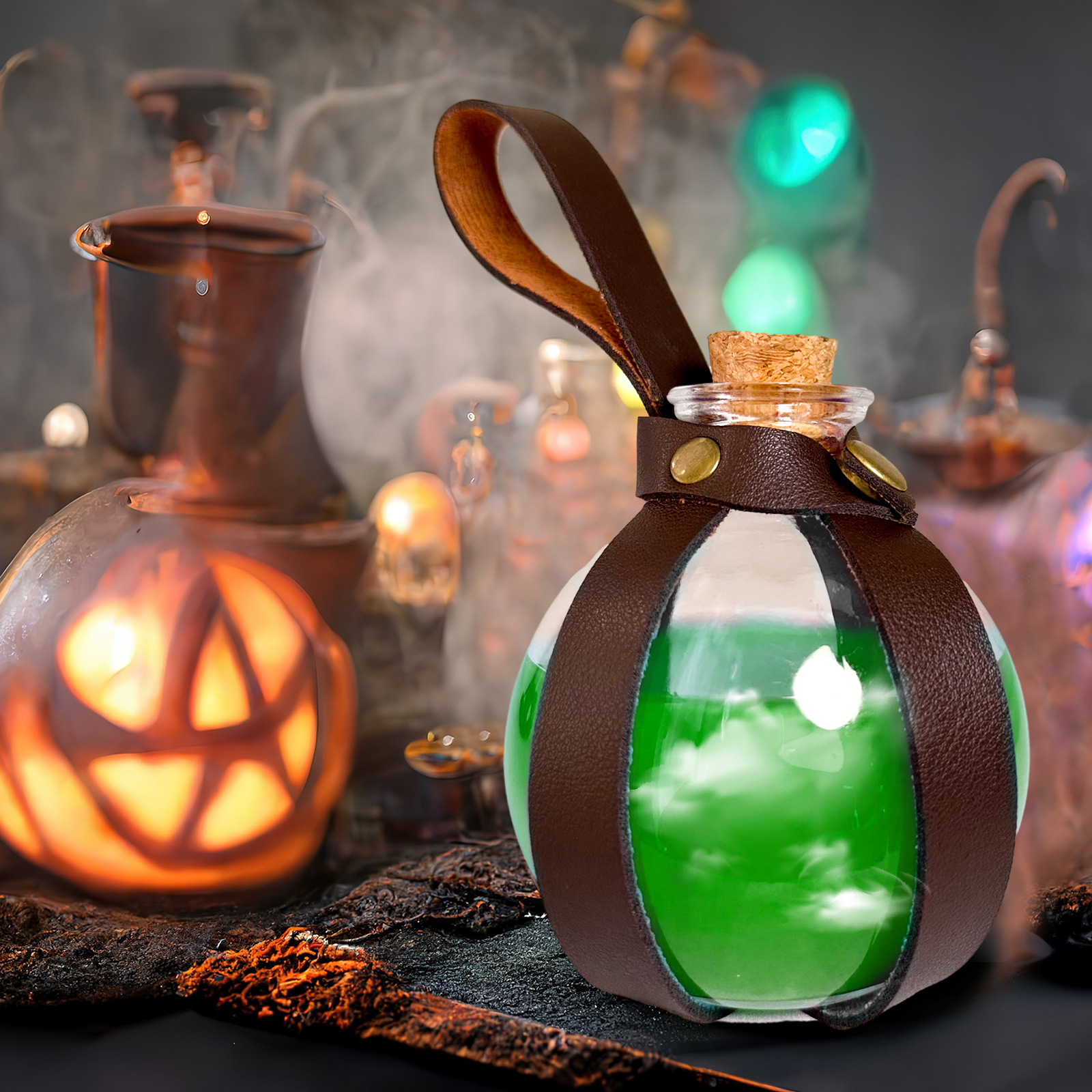 4 Pack Halloween Cork Potion Bottle Renaissance Accessories Potion Bottles  with Cork and Holster Loop Small Glass Bottles with Cork Wizard and Witch