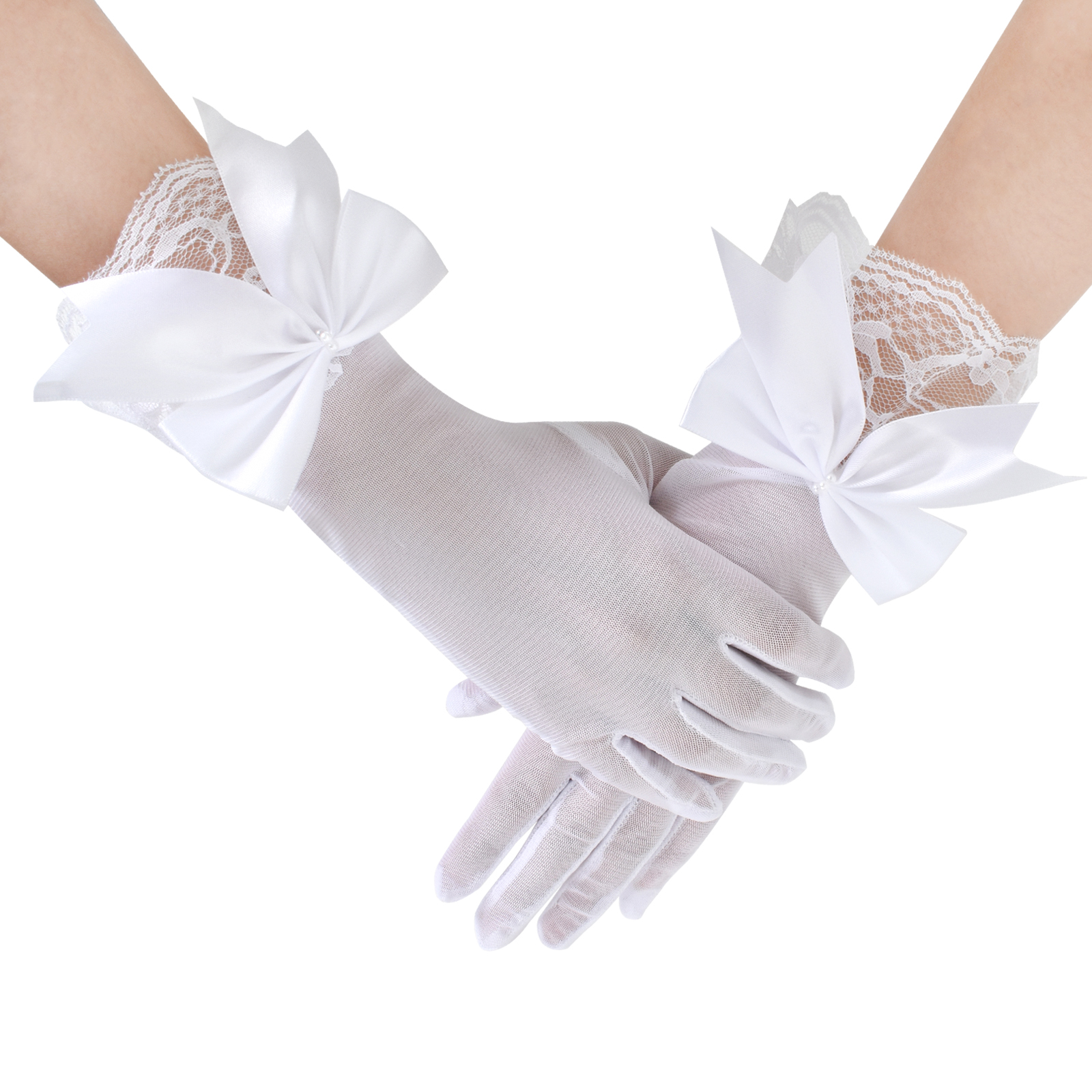 Elegant Short White Rose Lace Gloves Wedding Gloves Costume Party Gloves